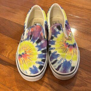 These are Women's size 9.5 Slip On, Tie Dye/True White Vans